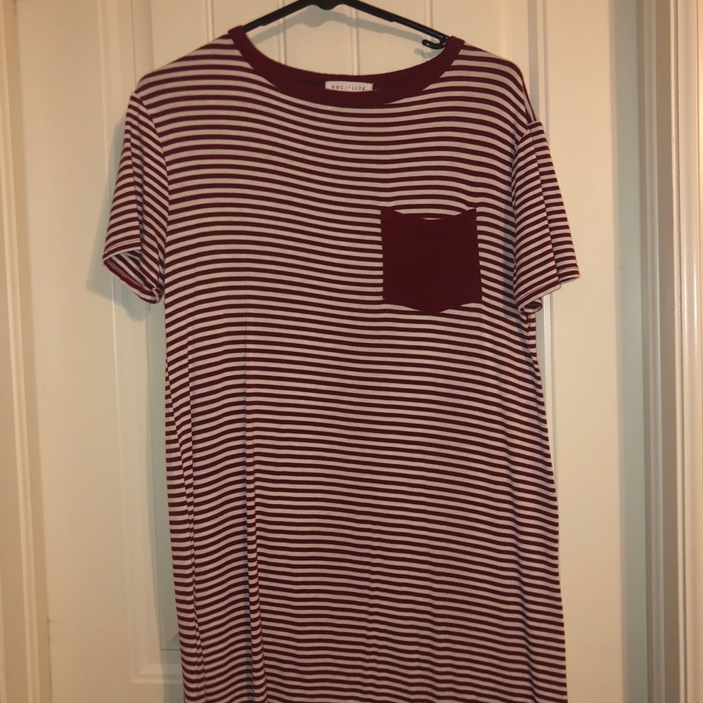 T-shirt dress red and white striped with pocket